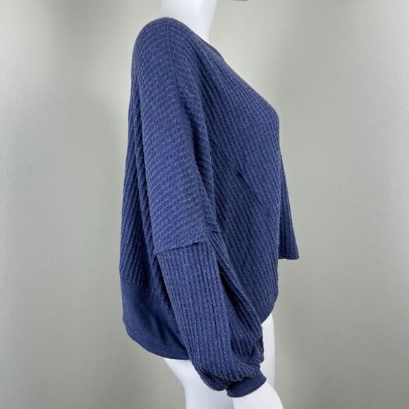 Free People Womens Size XS Blue Love Me Thermal Waffle Sweater Dolman Sleeve Top - Picture 10 of 14